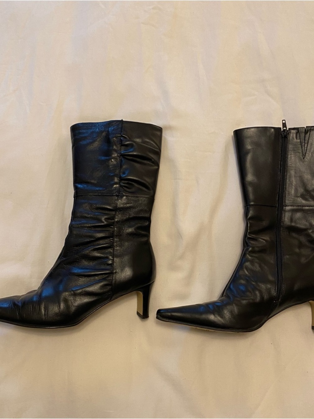 Classic Black Mid-Calf Pointed-Toe Heeled Boots